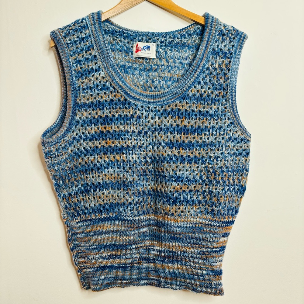 XL Vintage Crochet Knit Vest Style Top Fire & Rain by Jantzen 1960’s 1970’s